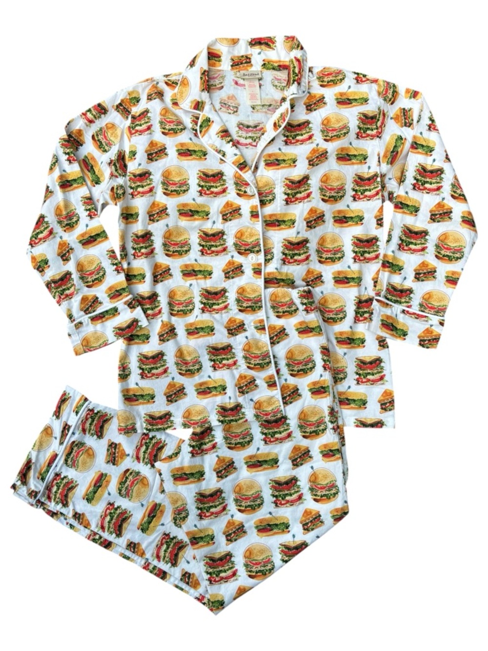 BED HEAD PAJAMAS QUIRKY STATEMENT SANDWICH COTTON BUTTON DOWN MATCHING PJ SET